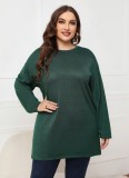 Women Spring Green Casual O-Neck Full Sleeves Solid Regular Plus Size Shirt