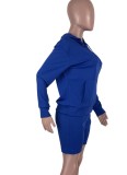 Women Spring Blue Casual Hooded Full Sleeves Regular Two Piece Shorts Set