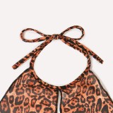 Women Summer Printed Sexy O-Neck Sleeveless Leopard Print Plus Size Two Piece Short Set