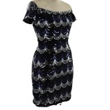 Women Summer Sexy Off-the-shoulder Short Sleeves Sequined Mini Straight Club Dress