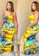 Women Summer Yellow Printed Sleeveless Long Dress