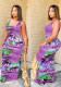 Women Summer Purple Printed U-neck Sleeveless Casual Long Dress