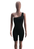 Women Summer Black Sexy one shoulder Sleeveless Solid Playsuit