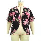 Women Spring Printed Sweet Short Sleeves Floral Print Plus Size Tops
