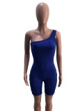 Women Summer Blue Sexy one shoulder Sleeveless Solid Playsuit