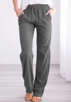 Women Spring Grey Straight Solid Loose Pants