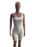 Women Summer White Sexy one shoulder Sleeveless Solid Playsuit