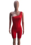 Women Summer Red Sexy one shoulder Sleeveless Solid Playsuit