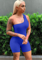 Women Summer Blue Sexy one shoulder Sleeveless Solid Playsuit