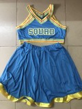 Women Summer Blue Preppy Style Halter Sleeveless High Waist Letter Print Mini CheerleaderTwo Piece Skirt Set