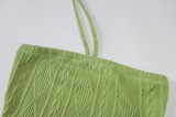 Women Spring Green Halter Solid Short Vest and Cape Two Piece Tops