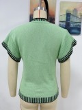 Women Summer Green Casual O-Neck Short Sleeves Solid Knitting Regular T-Shirt