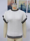 Women Summer White Casual O-Neck Short Sleeves Solid Knitting Regular T-Shirt
