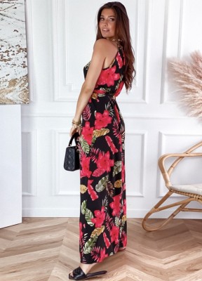 Women Summer Printed Romantic O-Neck Sleeveless Floral Print Beach Maxi Dress