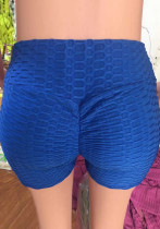 Women Summer Blue Drop-Crotch High Waist Solid Shorts
