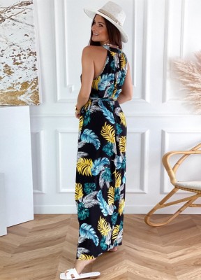 Women Summer Printed Sexy O-Neck Sleeveless Beach Maxi Dress