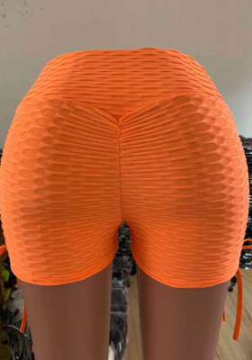 Women Summer Orange Drop-Crotch High Waist Solid Skinny Shorts