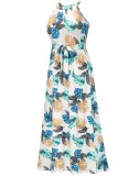 Women Summer Printed Sweet O-Neck Sleeveless Beach Maxi Dress