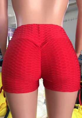 Women Summer Red Drop-Crotch High Waist Solid Skinny Shorts