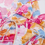 Women Printed Cover-Up Halter Three Piece Swimwear