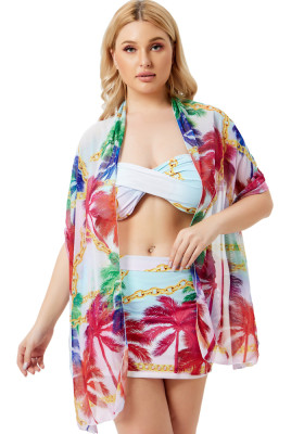 Women Printed Cover-Up Bandeau Plus Size Three Piece Swimwear