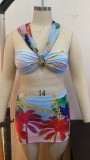 Women Printed Cover-Up Bandeau Plus Size Three Piece Swimwear