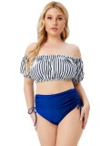 Women Printed Bandeau Off-the-Shoulder Striped Print Strings Plus Size Two Piece Swimwear