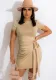 Women Summer Khaki Casual O-Neck Short Sleeves Solid Mini Shirt Dress