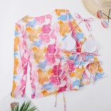 Women Printed Cover-Up Halter Three Piece Swimwear