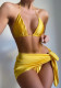 Women Yellow Cover-Up Halter Solid Three Piece Swimwear