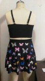 Women Black High-Waisted Strap Butterfly Plus Size Two Piece Swimwear