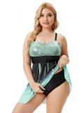 Women Green Strap Printed Sequined Plus Size One Piece Swimwear