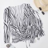Women Black Cover-Up Halter Striped Print Three Piece Swimwear