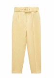 Women Spring LT-Yellow Straight Solid Belted Ankle-Length suit Pants