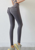 Women Spring dk-Grey High Waist Solid Yoga Pants