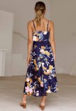 Women Summer Printed Sweet V-neck Sleeveless Floral Print Hollow Out Holiday Dress