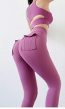 Women Spring Purple High Waist Solid Pockets Yoga Pants