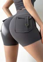 Women Summer Grey High Waist Pockets Yoga Shorts