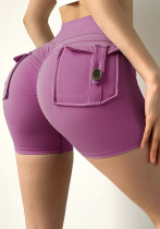 Women Summer Purple High Waist Pockets Yoga Shorts