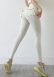 Women Spring White High Waist Solid Pockets Yoga Pants