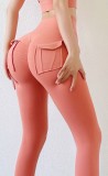 Women Spring Nude High Waist Solid Pockets Yoga Pants