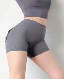 Women Summer Grey High Waist Pockets Yoga Shorts