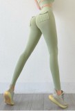 Women Spring Green High Waist Solid Pockets Yoga Pants