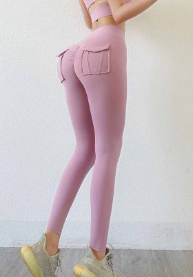 Women Spring Pink High Waist Pockets Yoga Pants