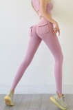 Women Spring Pink High Waist Pockets Yoga Pants