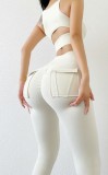 Women Spring White High Waist Solid Pockets Yoga Pants