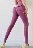 Women Spring Purple High Waist Solid Pockets Yoga Pants
