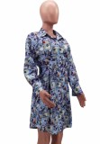 Women Spring Printed Casual Turn-down Collar Full Sleeves Dollar Printed Fit and Flare Blouse Dress