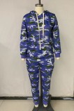 Women Spring Printed Casual Hooded Full Sleeves Camo Plus Size Two Piece Pants Set
