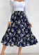 Women Summer Printed Romantic High Waist Elastic Waist Floral Print Midi A-Line Skirts